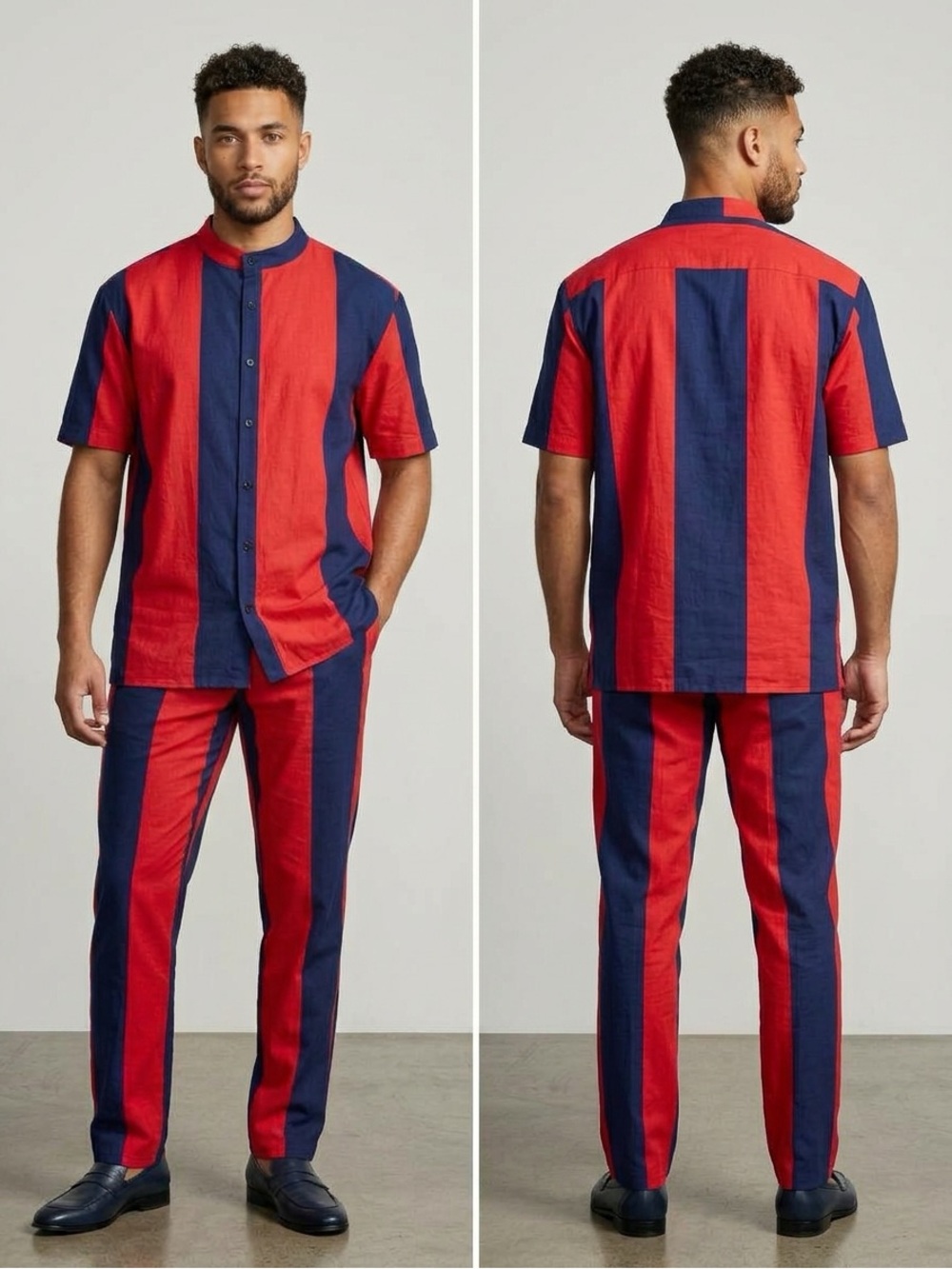 Men's Short Sleeve Button-Up Shirt Pants Set